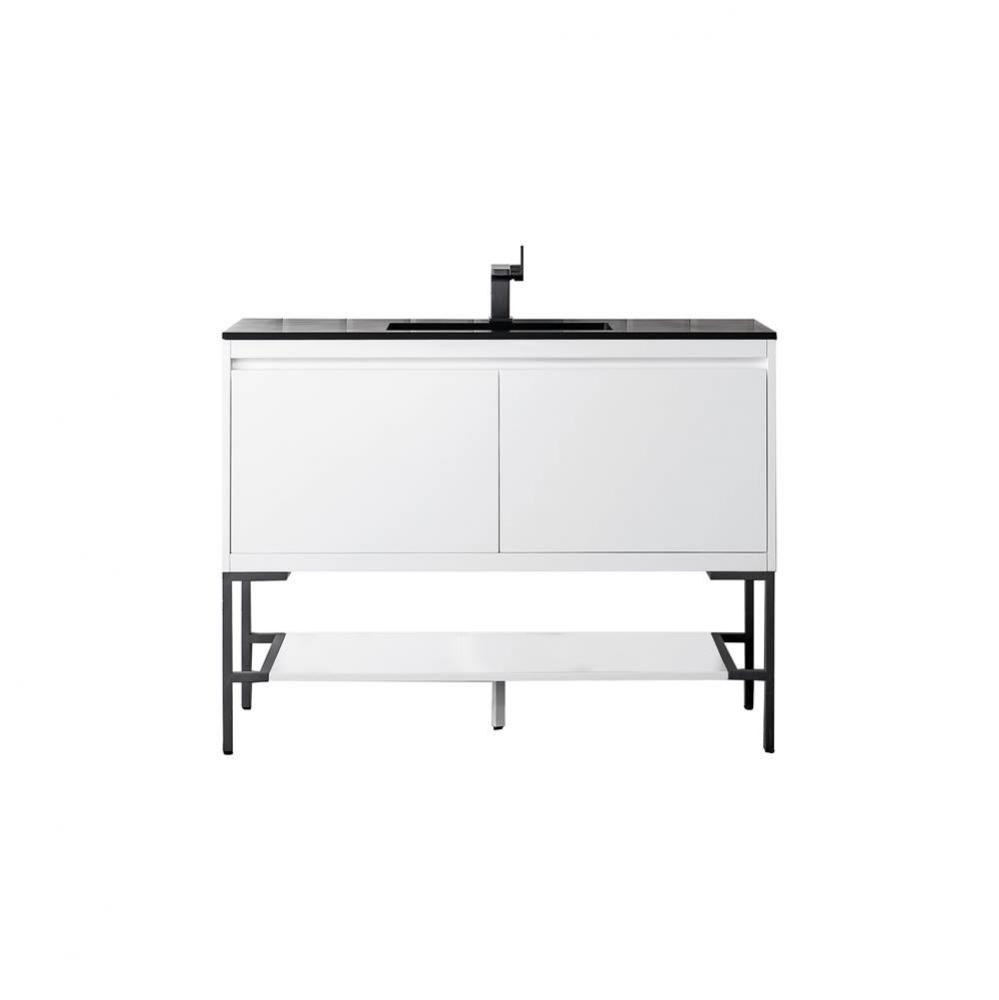 Mantova 47.3&apos;&apos; Single Vanity, Glossy White, Matte Black Base w/ Charcoal Black Composite