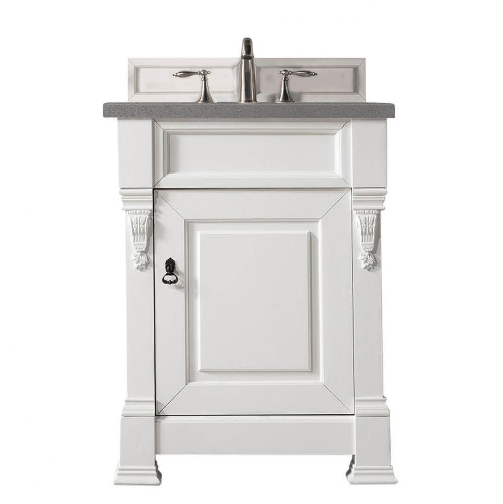 Brookfield 26&apos;&apos; Single Vanity, Bright White w/ 3 CM Grey Expo Quartz Top