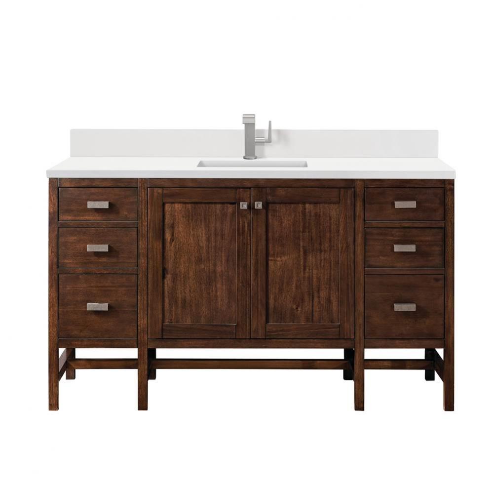 Addison 60&apos;&apos; Single Vanity, Mid-Century Acacia w/ Single Hole 3 CM White Zeus Quartz Top