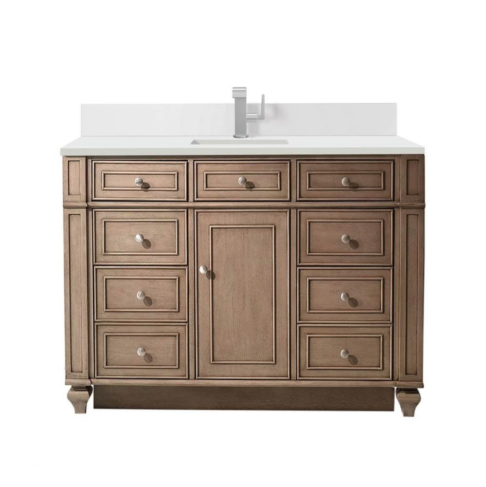 Bristol 48&apos;&apos; Single Vanity, Whitewashed Walnut w/ Single Hole 3 CM White Zeus Quartz Top