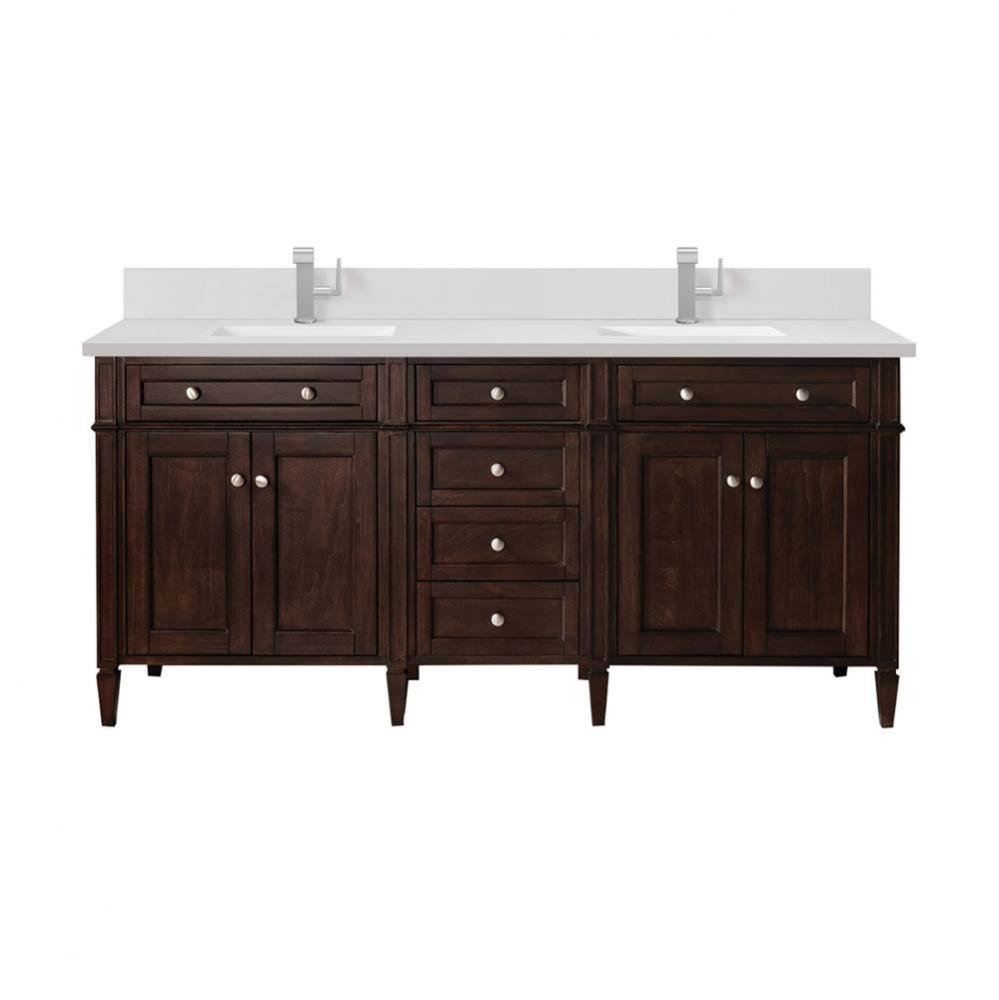 Brittany 72&apos;&apos; Double Vanity, Burnished Mahogany w/ Single Hole 3 CM White Zeus Quartz To