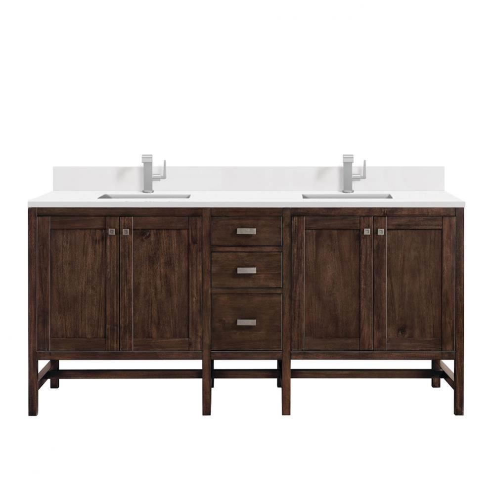 Addison 72&apos;&apos; Double Vanity, Mid-Century Acacia w/ Single Hole 3 CM White Zeus Quartz Top