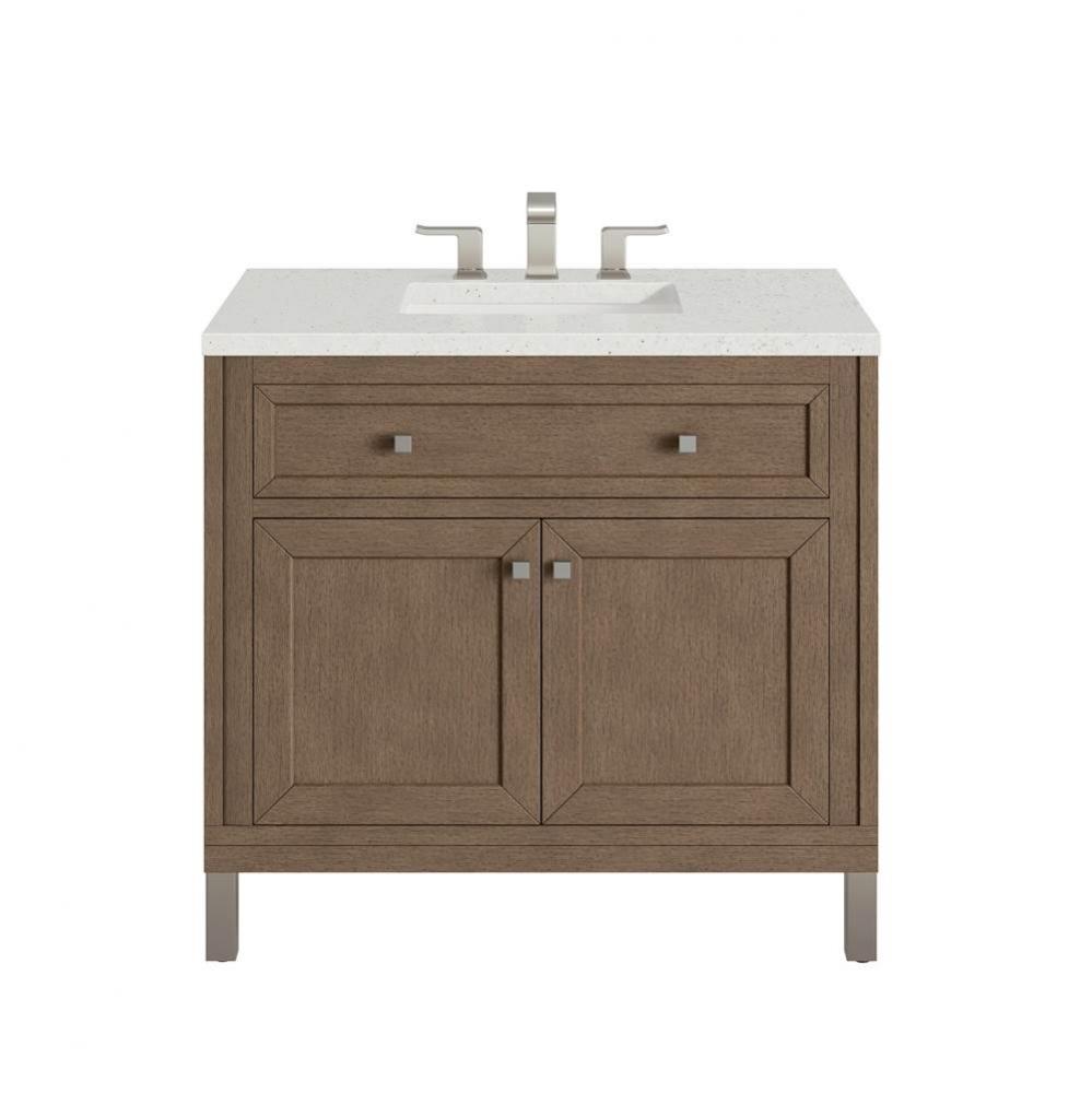 Chicago 36&apos;&apos; Single Vanity, Whitewashed Walnut w/ 3 CM Lime Delight Quartz Top