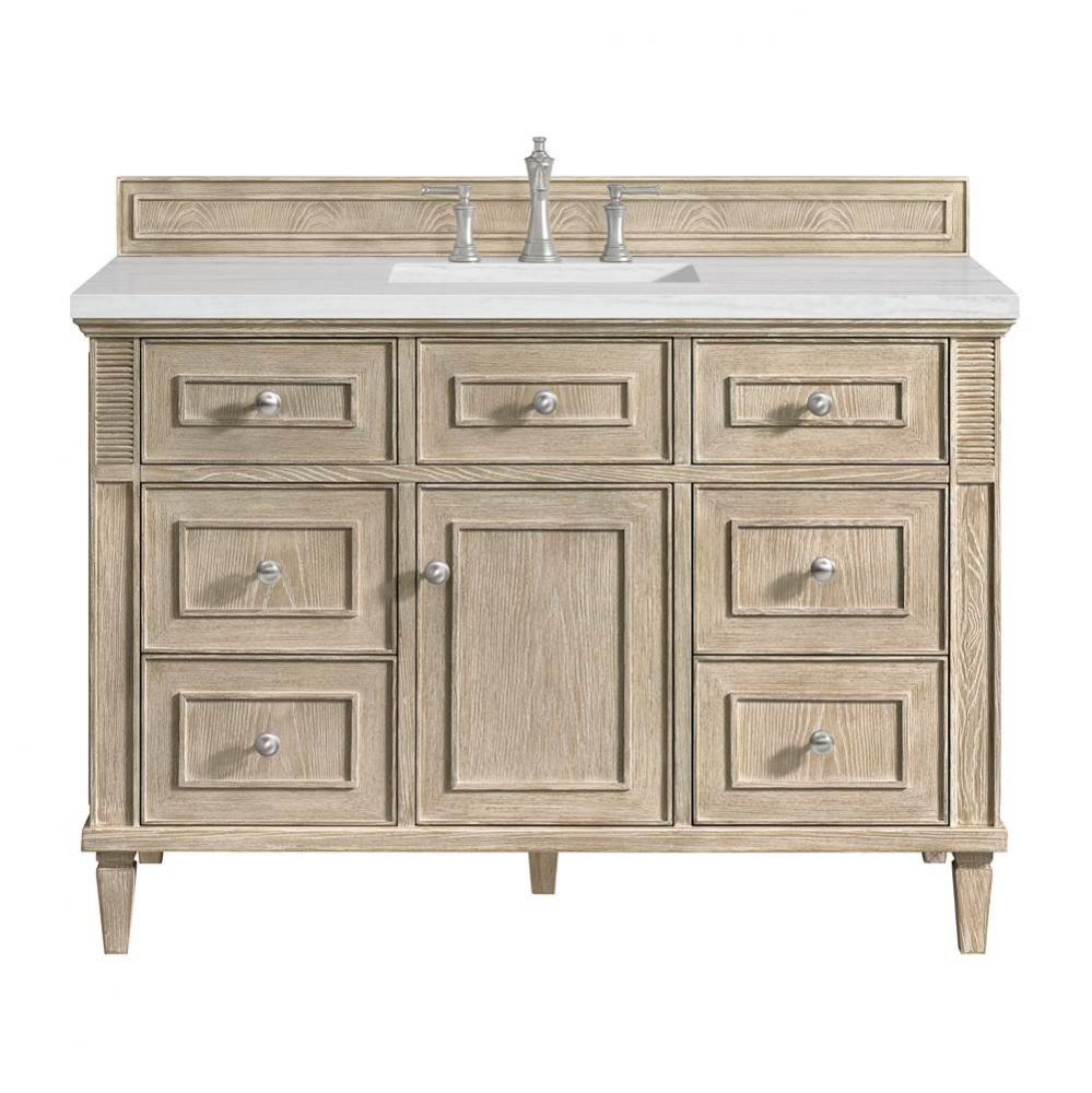 Lorelai 48&apos;&apos; Single Vanity, Whitewashed Oak w/ 3 CM Arctic Fall Solid Surface Top