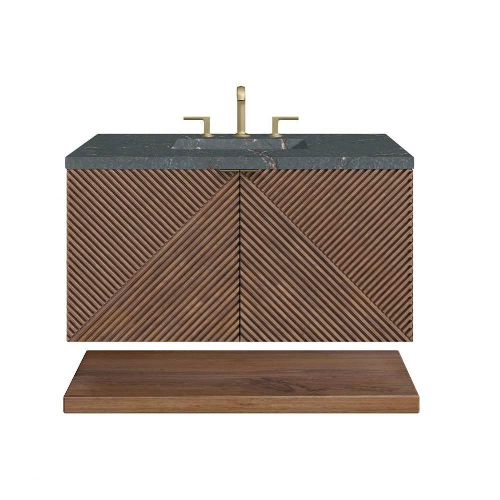 Marcello 36&apos;&apos; Single Vanity, Chestnut w/ 3 CM Parisien Bleu Top