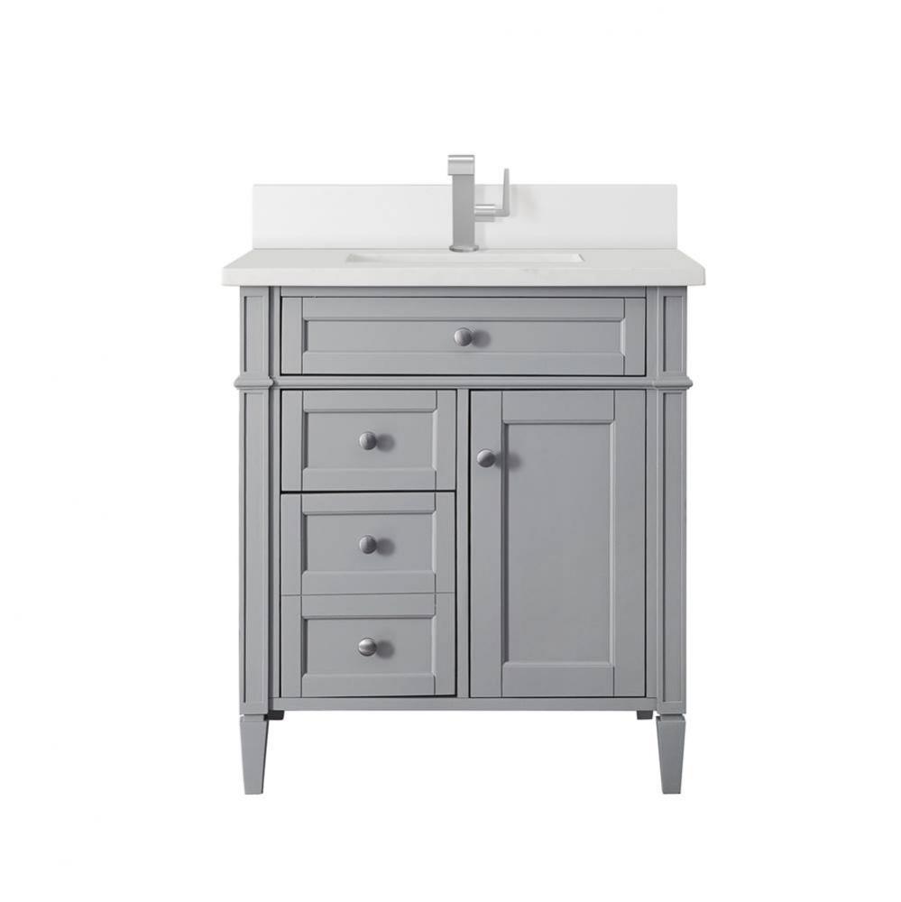 Brittany 30&apos;&apos; Single Vanity, Urban Gray, w/ Single Hole 3 CM White Zeus Quartz Top &amp;