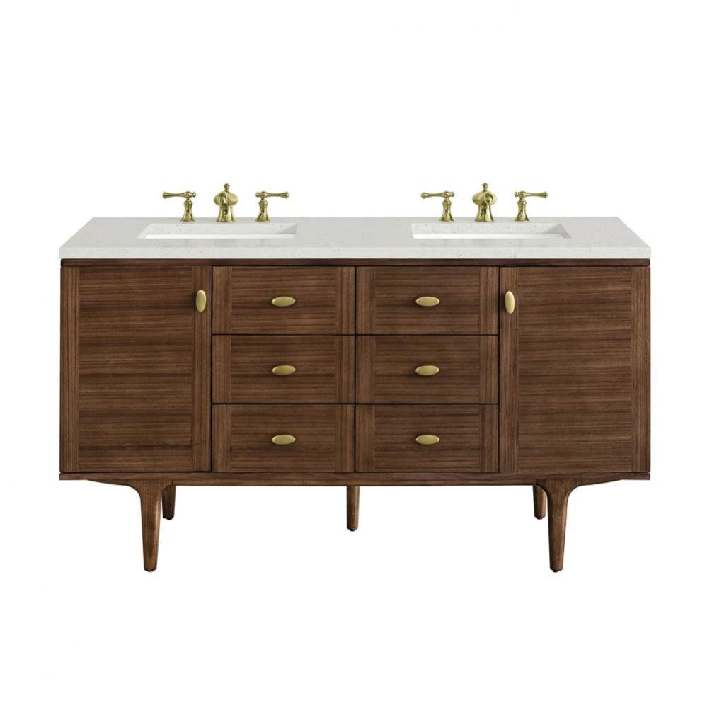 Amberly 60&apos;&apos; Double Vanity, Mid-Century Walnut w/ 3 CM Lime Delight Top