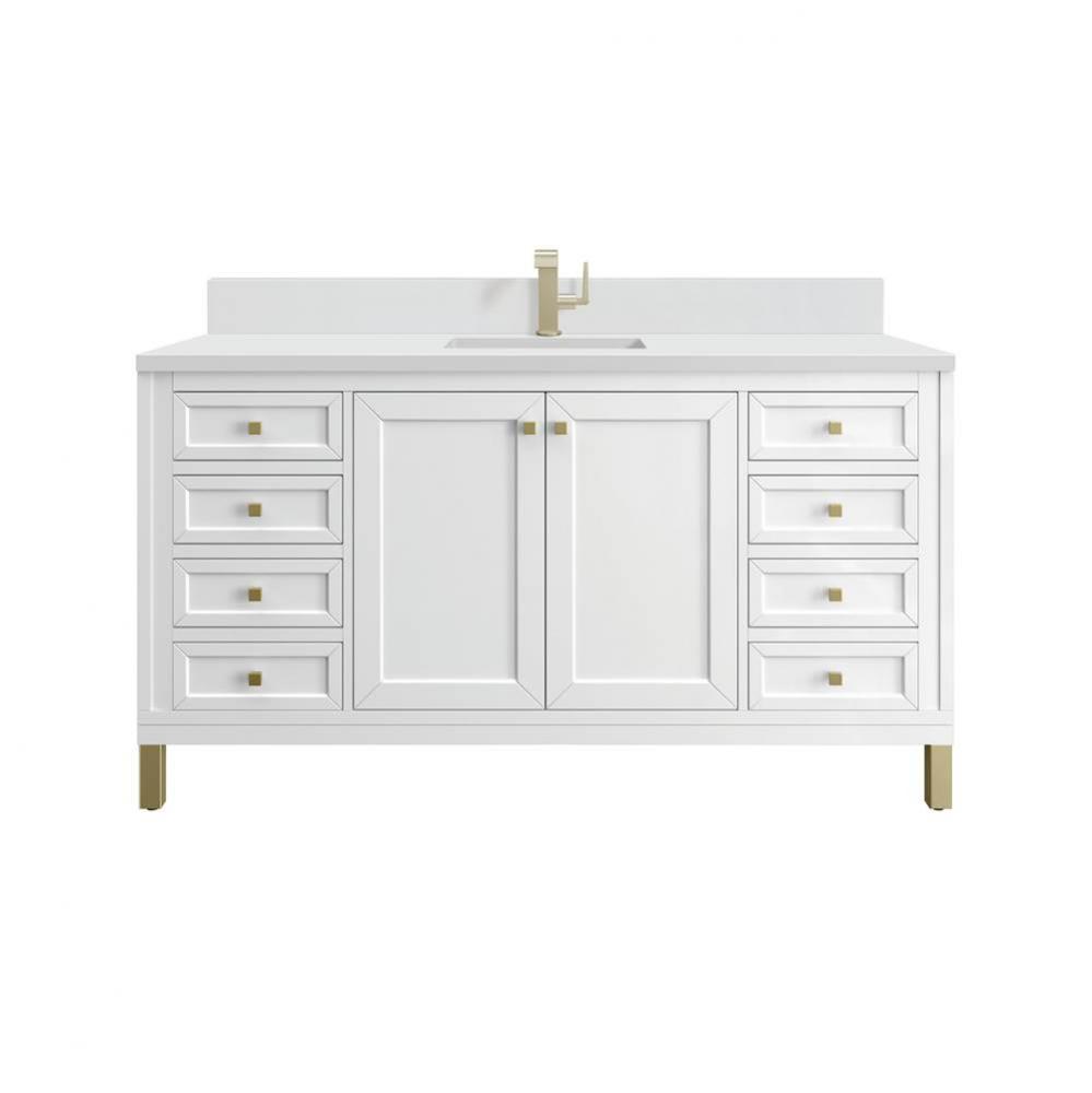 Chicago 60&apos;&apos; Single Vanity, Glossy White w/ Single Hole 3 CM White Zeus Top &amp; Backsp