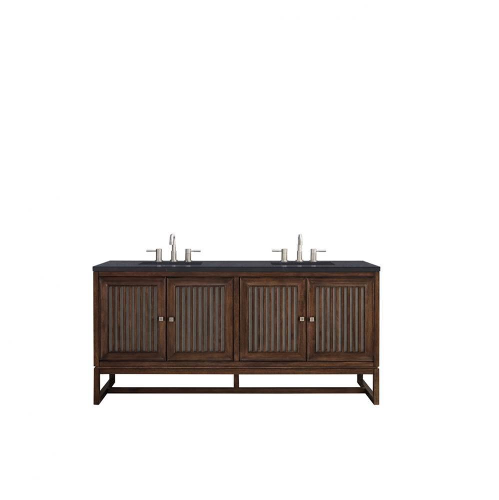 Athens 72&apos;&apos; Double Vanity Cabinet, Mid Century Acacia, w/ 3 CM Charcoal Soapstone Quartz