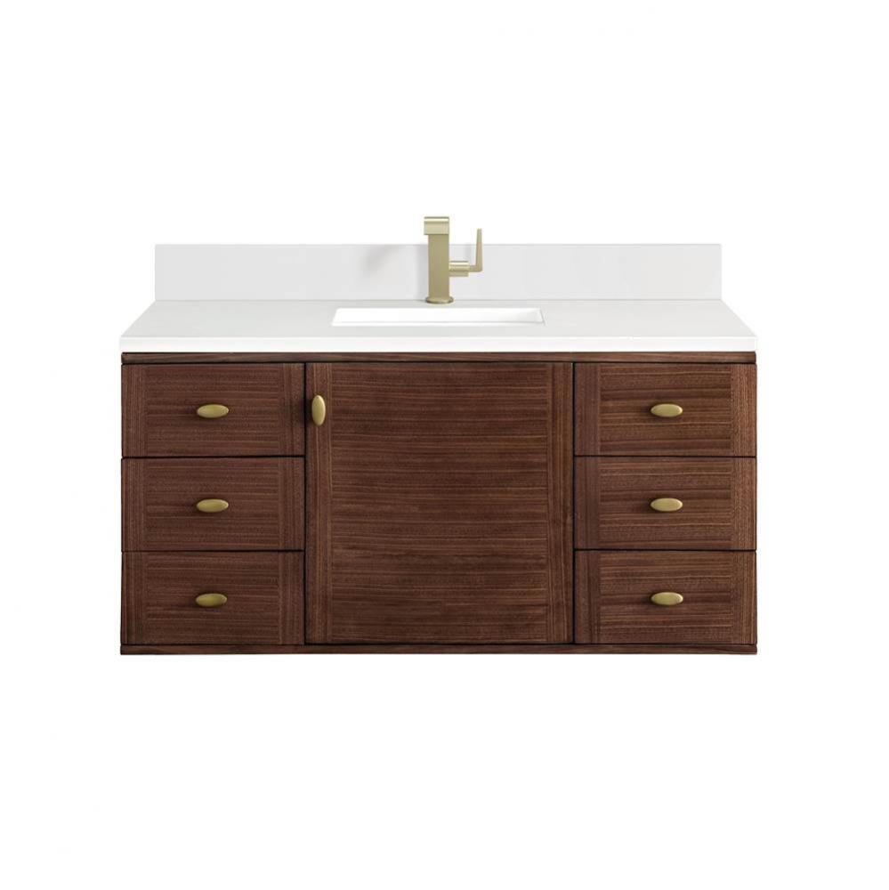 Amberly 48&apos;&apos; Single Vanity, Mid-Century Walnut w/ Single Hole 3 CM White Zeus Top &amp;