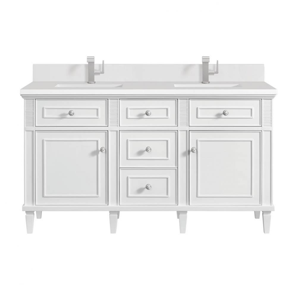 Lorelai 60&apos;&apos; Double Vanity, Bright White w/ Single Hole 3 CM White Zeus Quartz Top &amp;