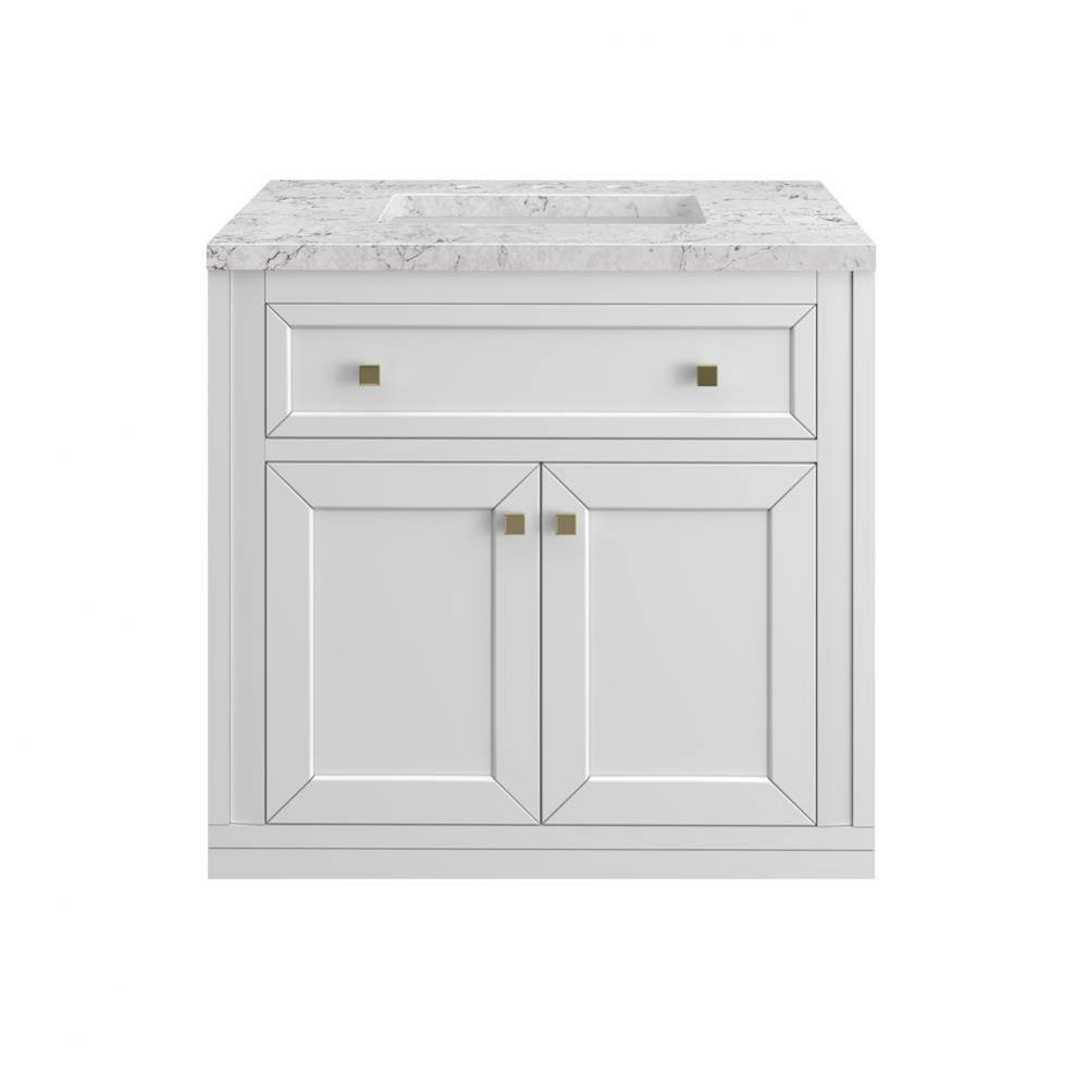 Chicago 30&apos;&apos; Single Vanity, Glossy White w/ 3 CM Eternal Jasmine Pearl Top