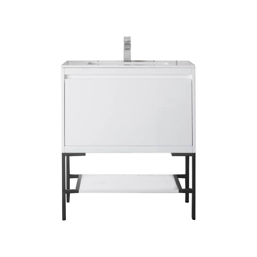 Mantova 31.5&apos;&apos; Single Vanity, Glossy White, Matte Black Base w/ Glossy White Composite S