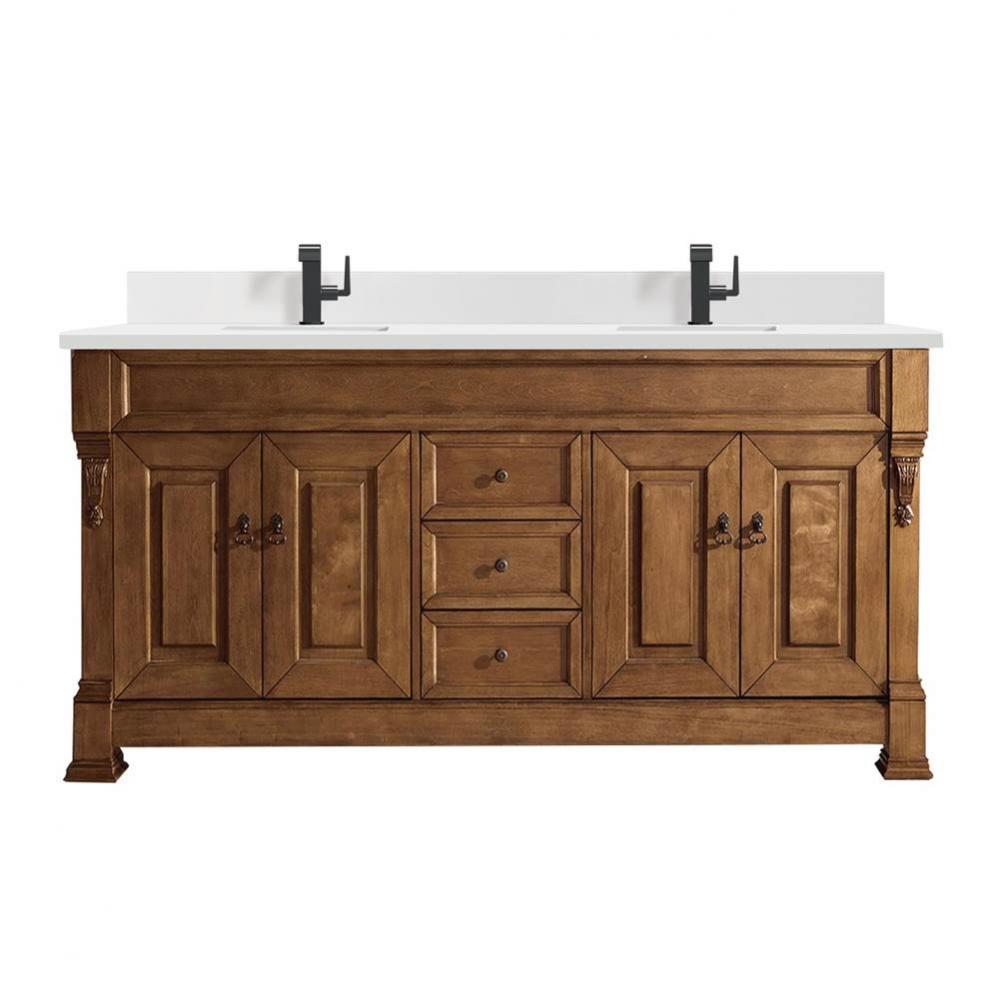 Brookfield 72&apos;&apos; Double Vanity, Country Oak w/ Single Hole 3 CM White Zeus Quartz Top &am