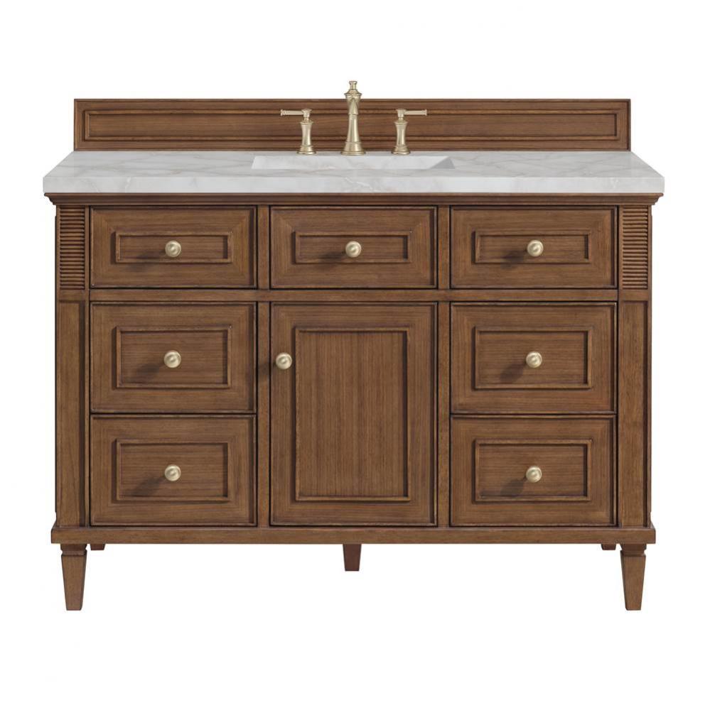 Lorelai 48&apos;&apos; Single Vanity, Mid-Century Walnut w/ 3 CM Victorian Silver Quartz Top