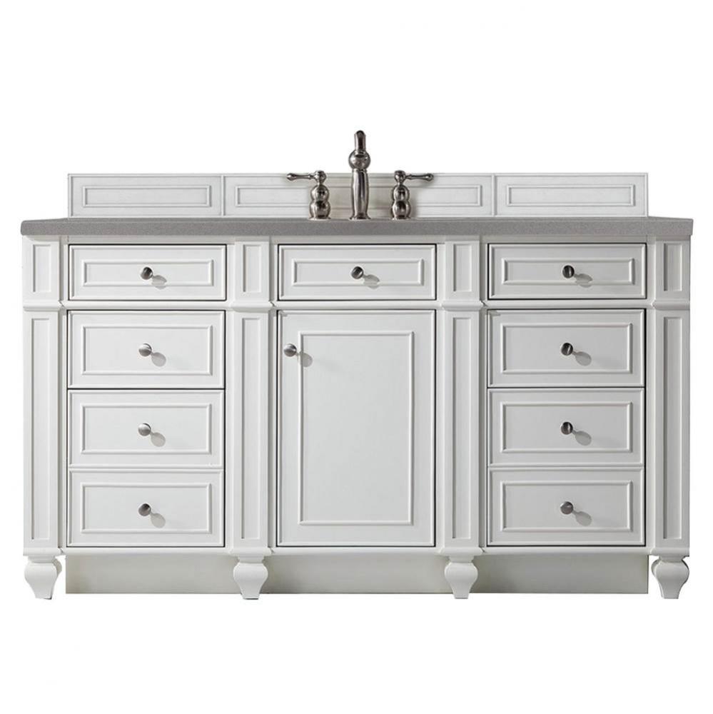 Bristol 60&apos;&apos; Single Vanity, Bright White, w/ 3 CM Grey Expo Quartz Top