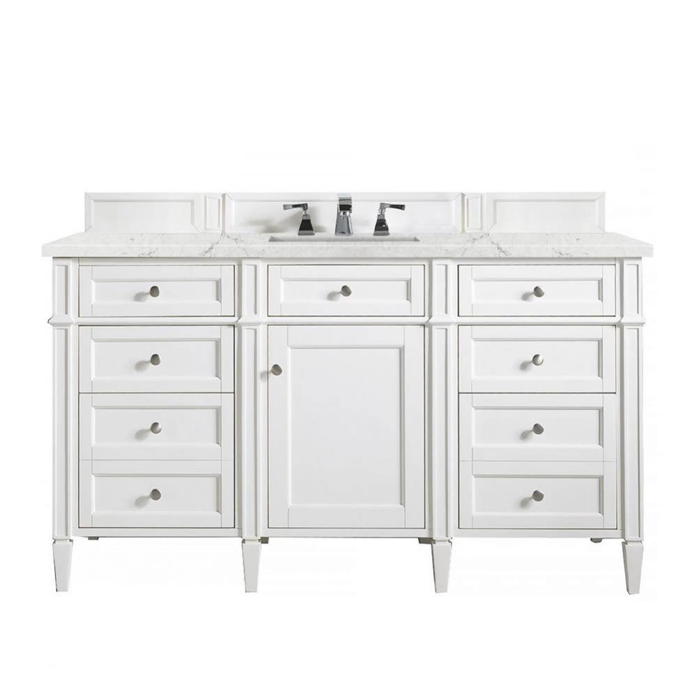 Brittany 60&apos;&apos; Single Vanity, Bright White w/ 3 CM Eternal Jasmine Pearl Quartz Top