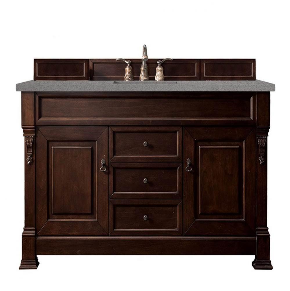 Brookfield 60&apos;&apos; Single Vanity, Burnished Mahogany w/ 3 CM Grey Expo Quartz Top