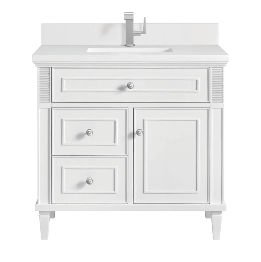 Lorelai 36&apos;&apos; Single Vanity, Bright White w/ Single Hole 3 CM White Zeus Quartz Top &amp;