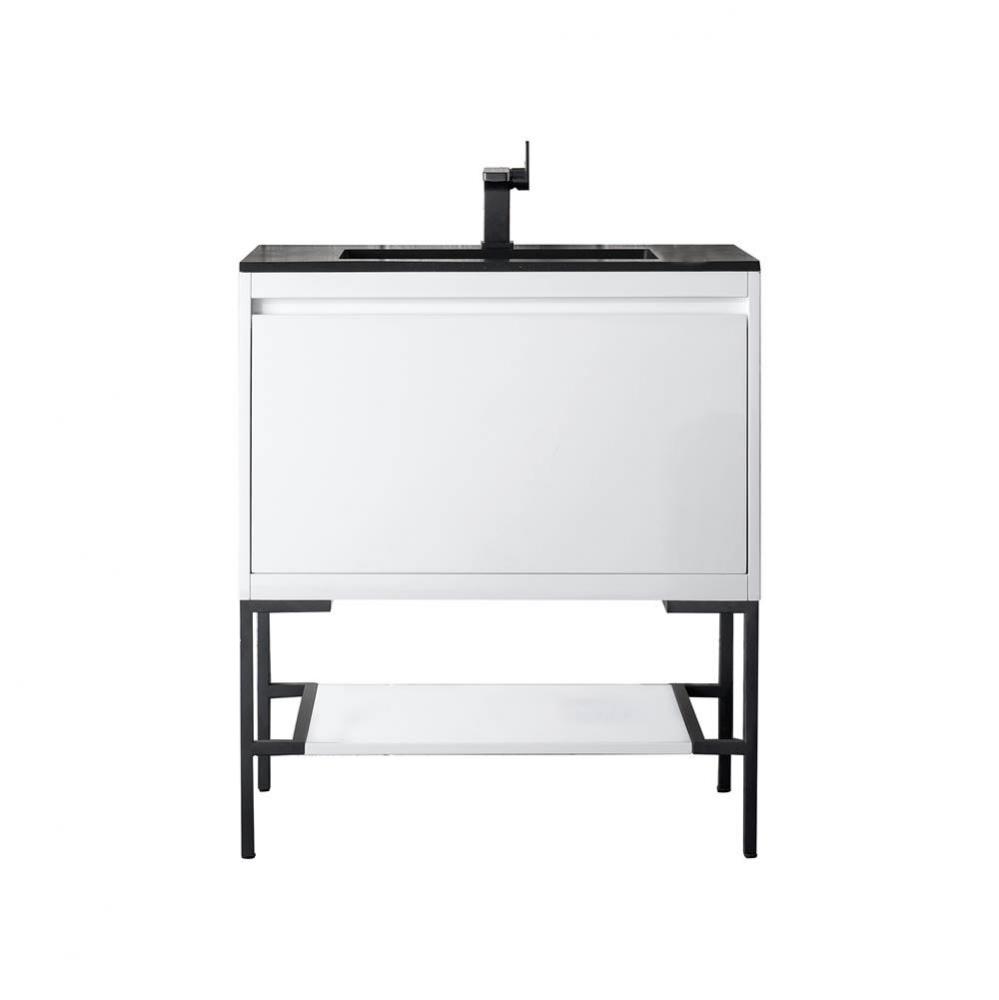 Mantova 31.5&apos;&apos; Single Vanity, Glossy White, Matte Black Base w/ Charcoal Black Composite