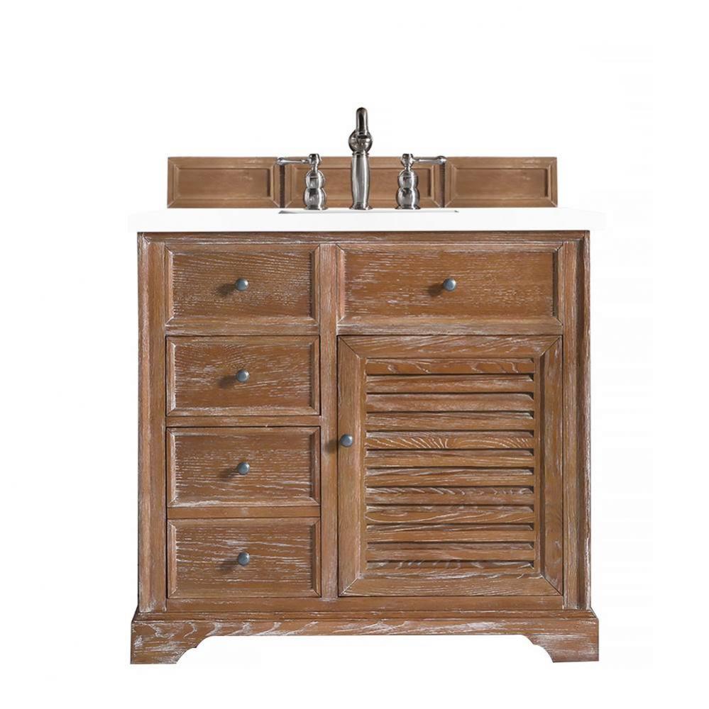 Savannah 36&apos;&apos; Single Vanity Cabinet, Driftwood, w/ 3 CM White Zeus Quartz Top