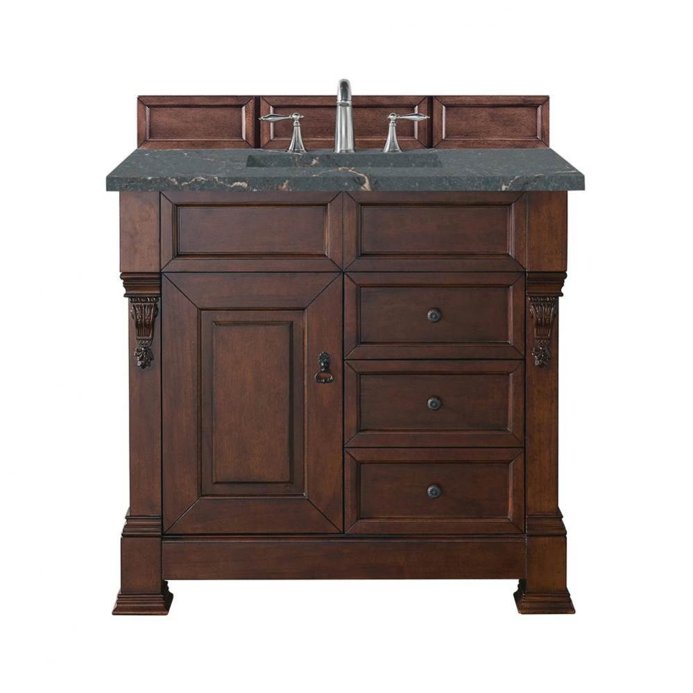 Brookfield 36&apos;&apos; Single Vanity, Warm Cherry w/ 3 CM Parisien Bleu Quartz Top