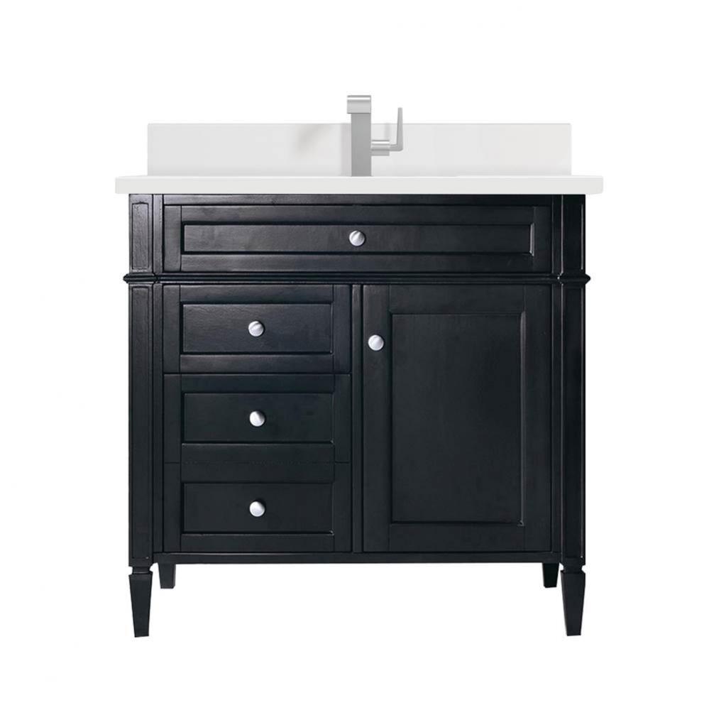 Brittany 36&apos;&apos; Single Vanity, Black Onyx w/ Single Hole 3 CM White Zeus Quartz Top &amp;