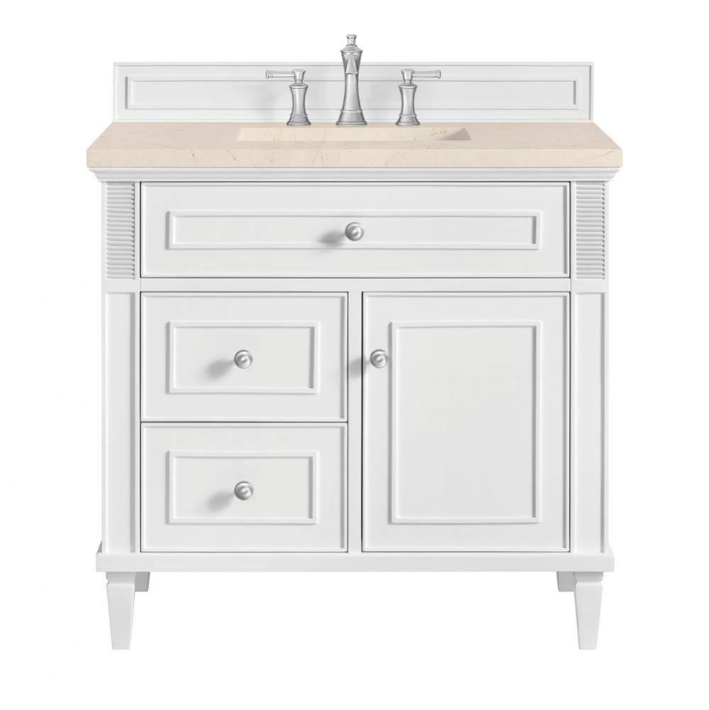 Lorelai 36&apos;&apos; Single Vanity, Bright White w/ 3 CM Eternal Marfil Quartz Top