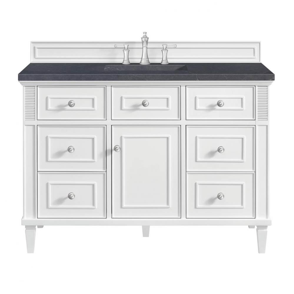 Lorelai 48&apos;&apos; Single Vanity, Bright White w/ 3 CM Charcoal Soapstone Quartz Top