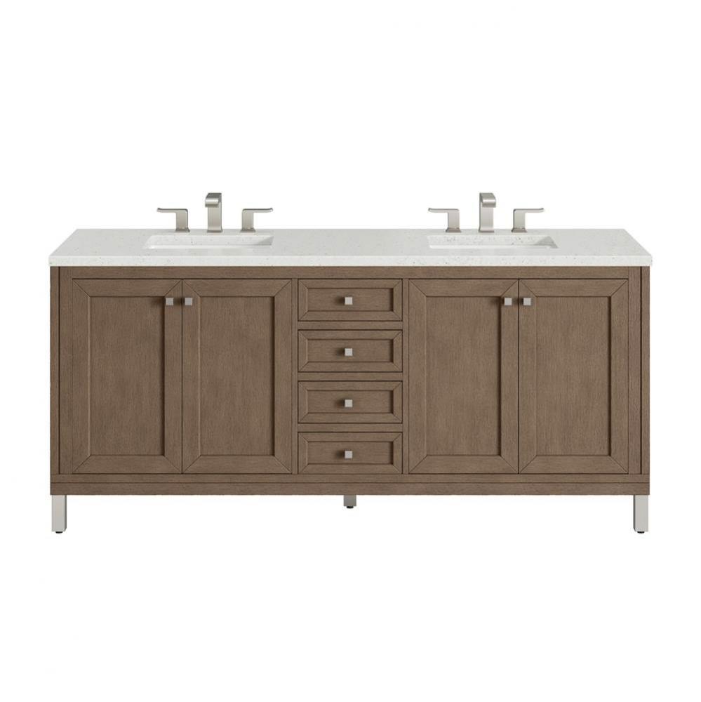 Chicago 72&apos;&apos; Double Vanity, Whitewashed Walnut w/ 3 CM Lime Delight Quartz Top