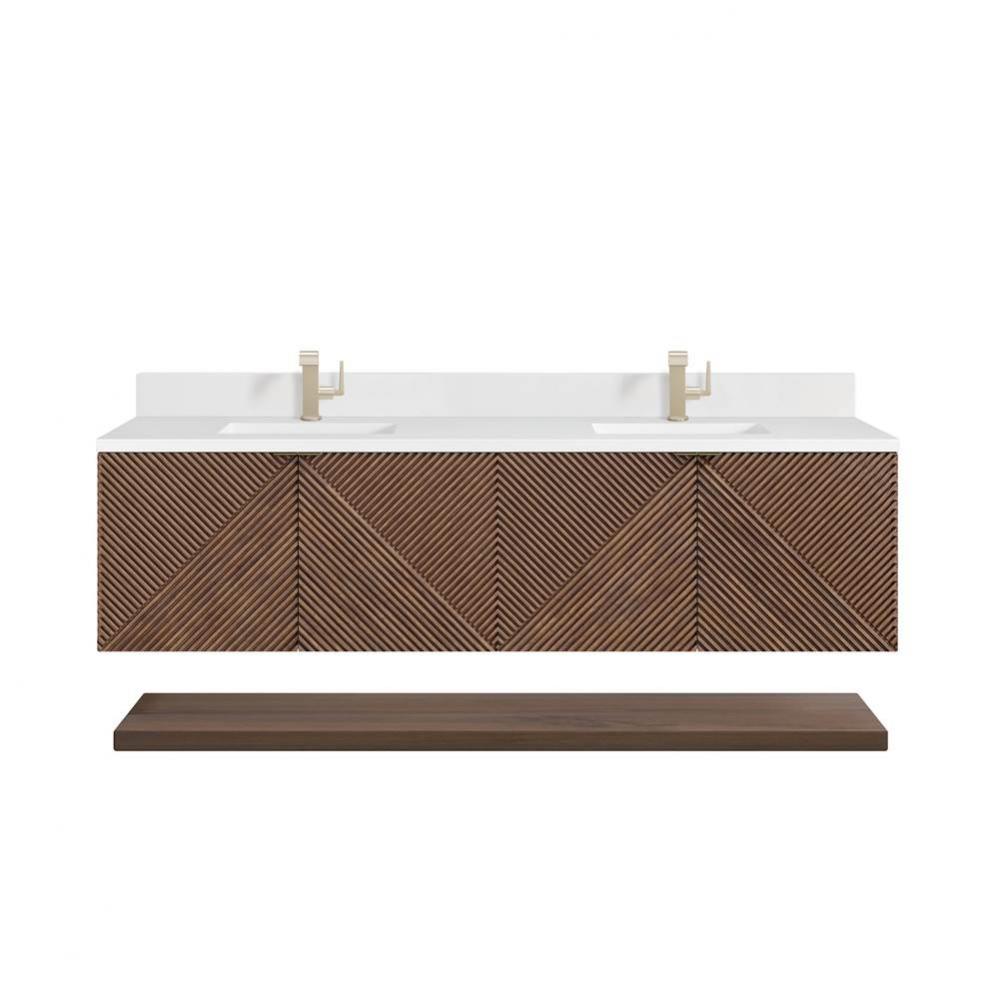 Marcello 72&apos;&apos; Double Vanity, Chestnut w/ Single Hole 3 CM White Zeus Top &amp; Backsplas