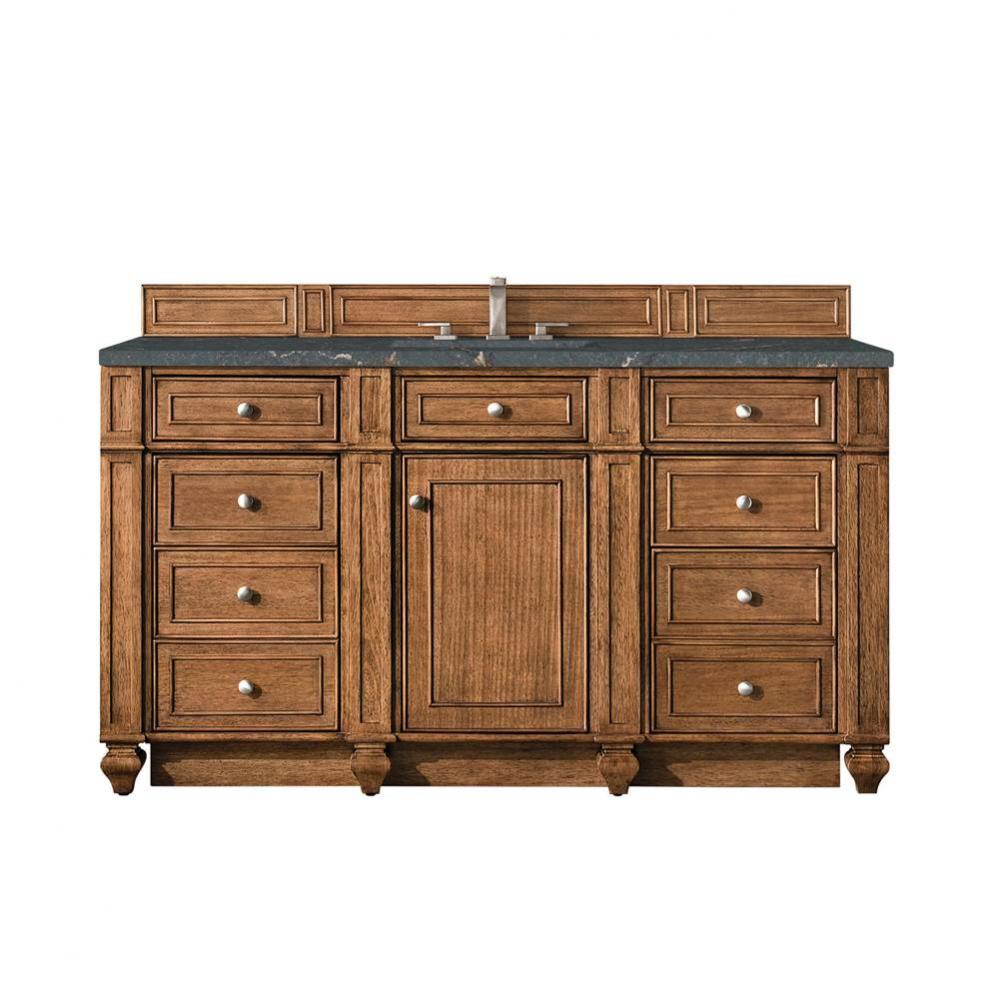 Bristol 60&apos;&apos; Single Vanity, Saddle Brown w/ 3 CM Parisien Bleu Quartz Top