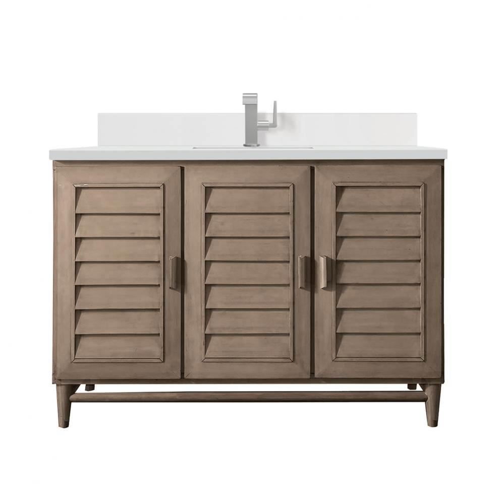 Portland 48&apos;&apos; Single Vanity Whitewashed Walnut w/ Single Hole 3 CM White Zeus Quartz Top