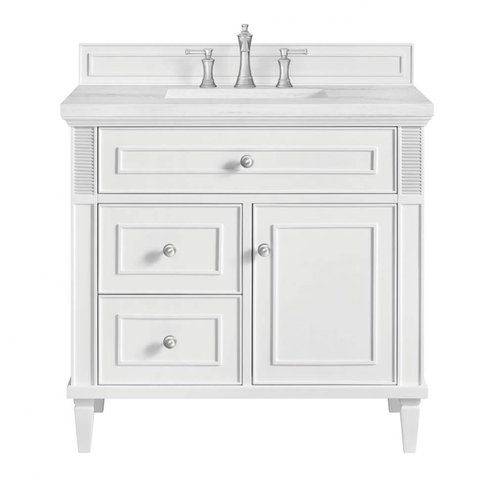 Lorelai 36&apos;&apos; Single Vanity, Bright White w/ 3 CM Arctic Fall Solid Surface Top