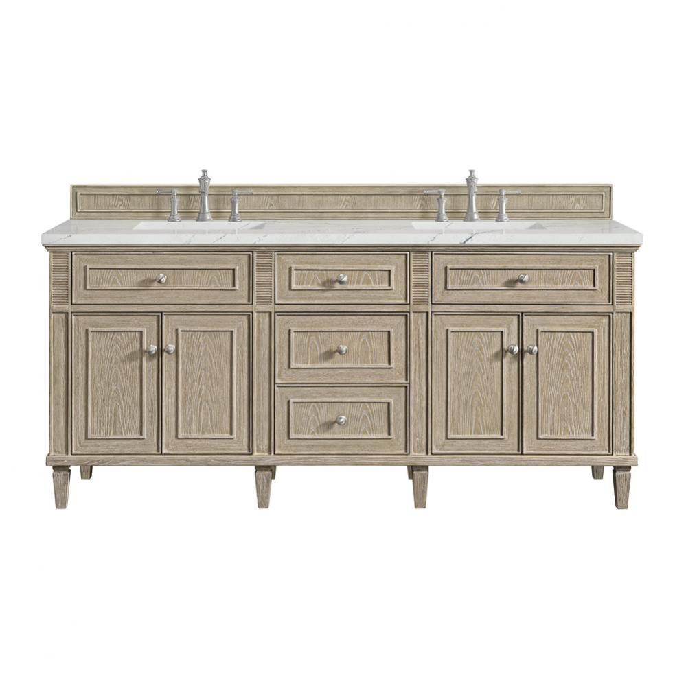 Lorelai 72&apos;&apos; Double Vanity, Whitewashed Oak w/ 3 CM Ethereal Noctis Quartz Top