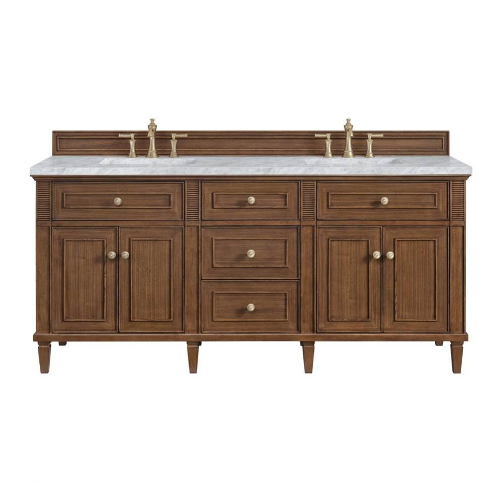 Lorelai 72&apos;&apos;Double Vanity, Mid-Century Walnut w/ 3 CM Carrara White Marble Top