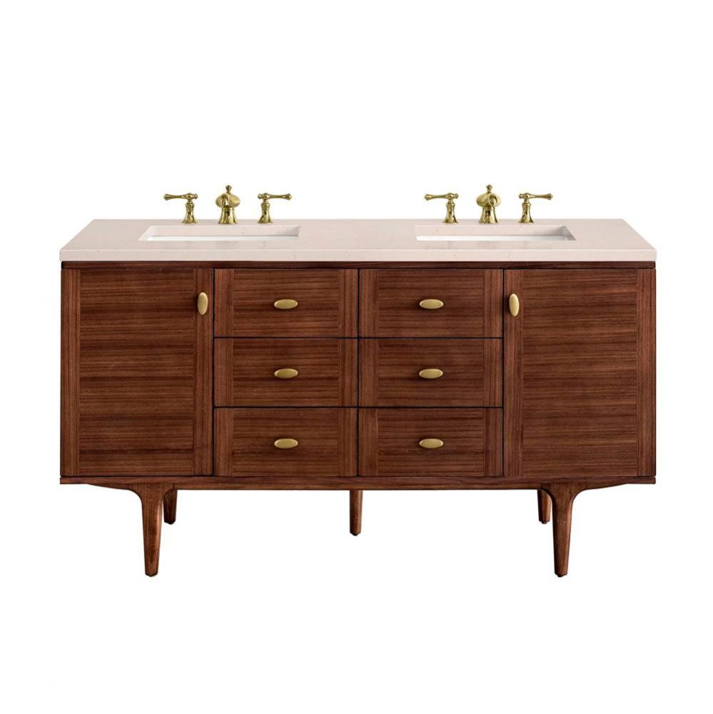 Amberly 60&apos;&apos; Double Vanity, Mid-Century Walnut w/ 3 CM Eternal Marfil Top