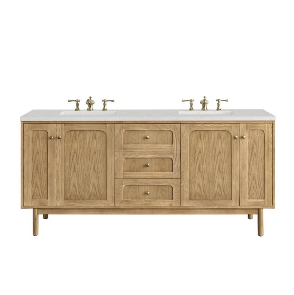 Laurent 72&apos;&apos; Double Vanity, Light Natural Oak w/ 3 CM Lime Delight Top