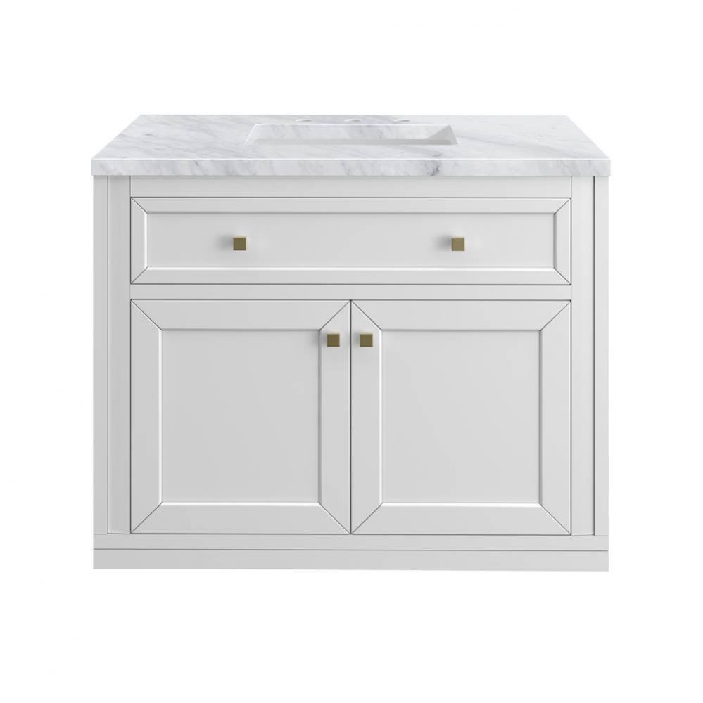 Chicago 36&apos;&apos; Single Vanity, Glossy White w/ 3 CM Carrara Marble Top