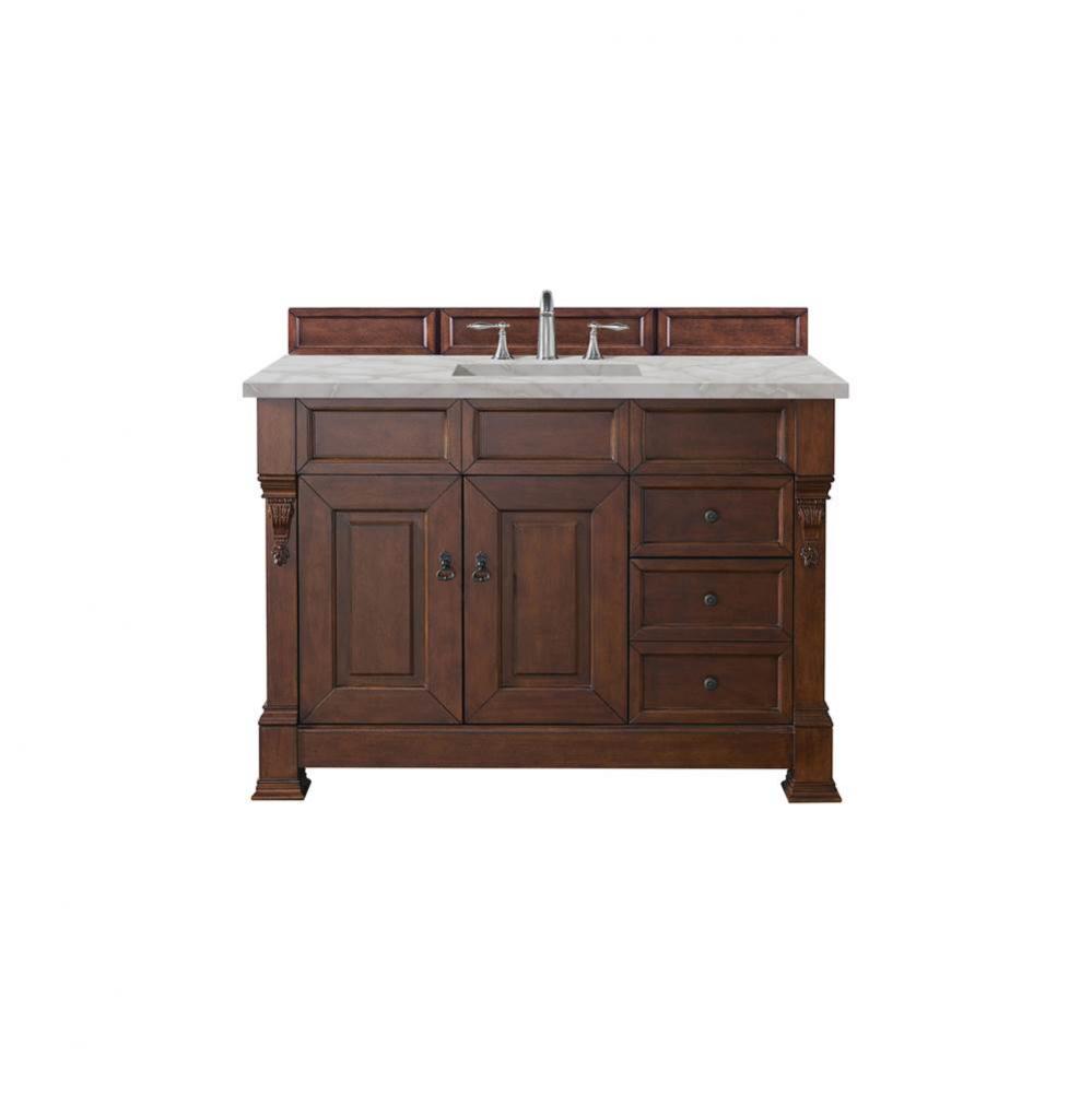 Brookfield 48&apos;&apos; Single Vanity, Warm Cherry w/ 3 CM Victorian Silver Quartz Top