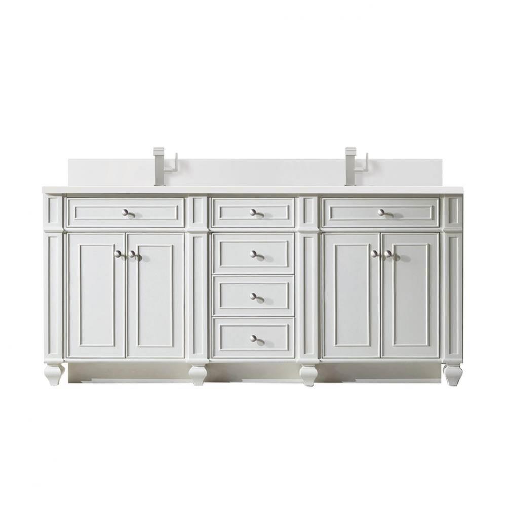 Bristol 72&apos;&apos; Double Vanity, Bright White w/ Single Hole 3 CM White Zeus Quartz Top &amp;