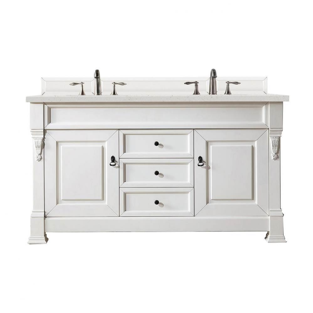 Brookfield 60&apos;&apos; Double Vanity, Bright White w/ 3 CM Lime Delight Quartz Top