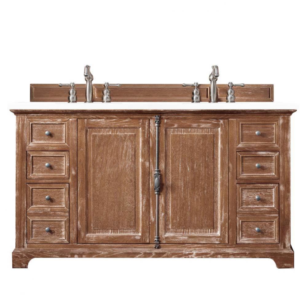 Providence 60&apos;&apos; Double Vanity Cabinet, Driftwood, w/ 3 CM White Zeus Quartz Top