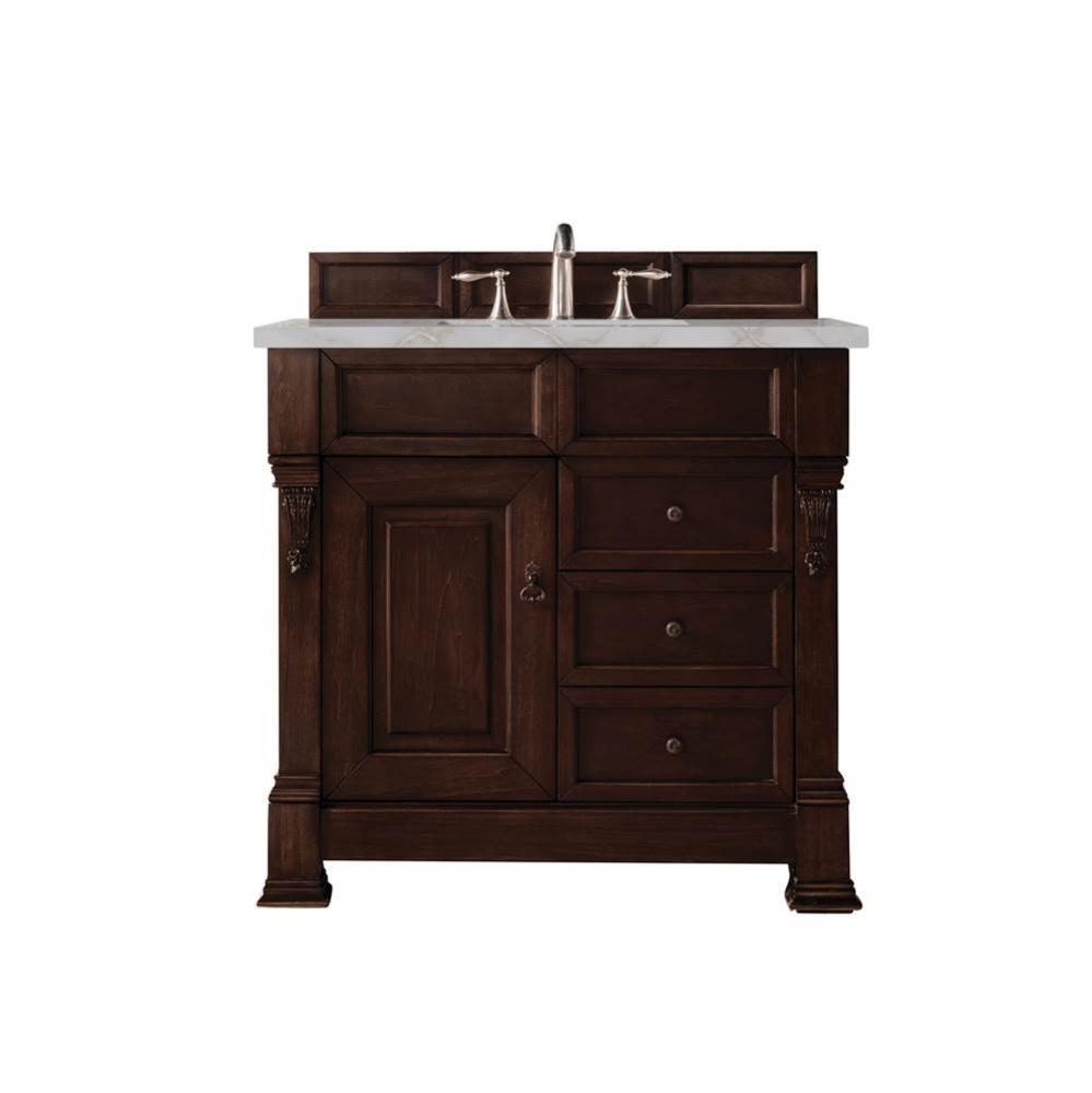 Brookfield 36&apos;&apos; Single Vanity, Burnished Mahogany w/ 3 CM Victorian Silver Quartz Top