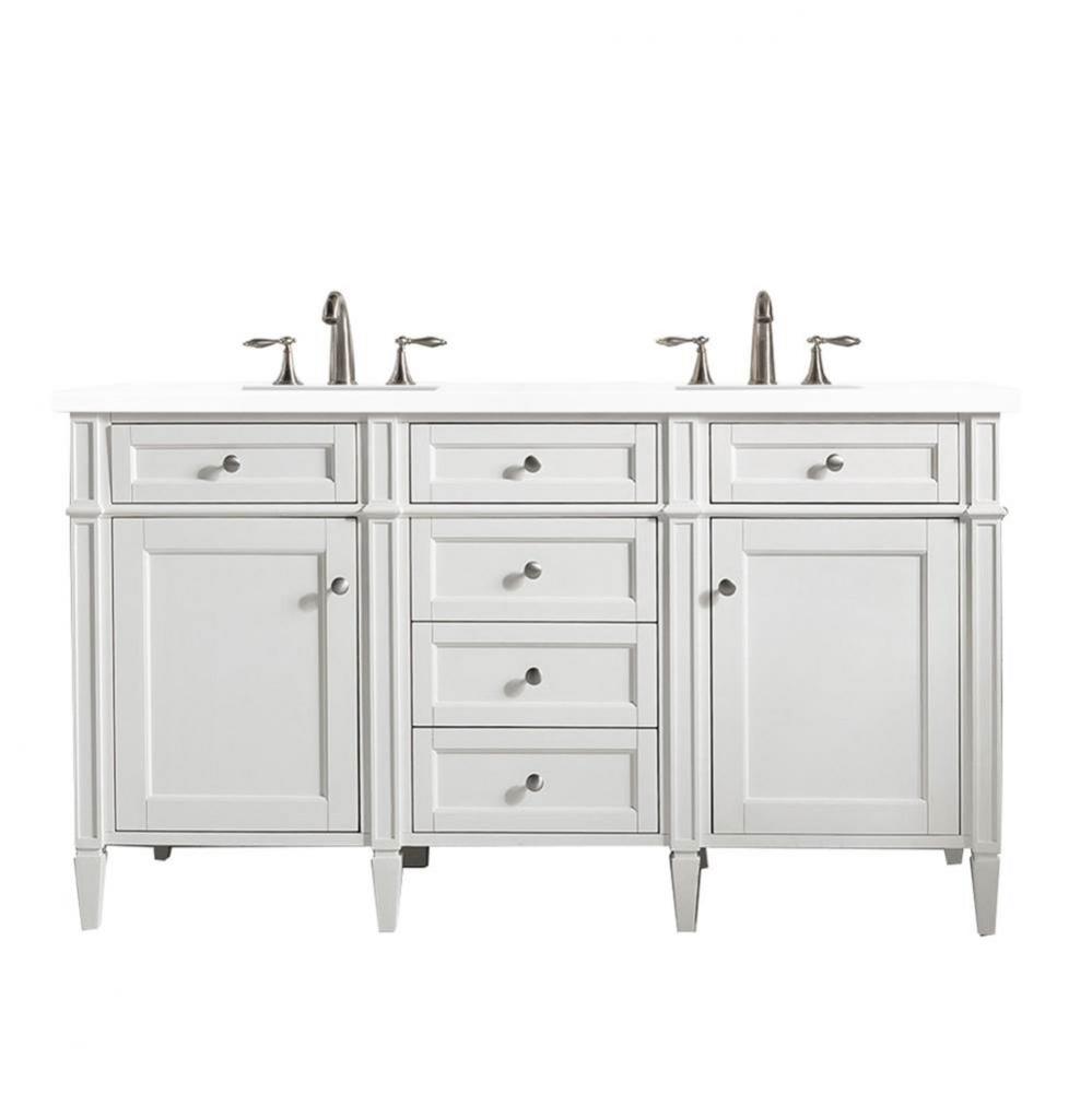 Brittany 60&apos;&apos; Bright White Double Vanity w/ 3 CM White Zeus Quartz Top