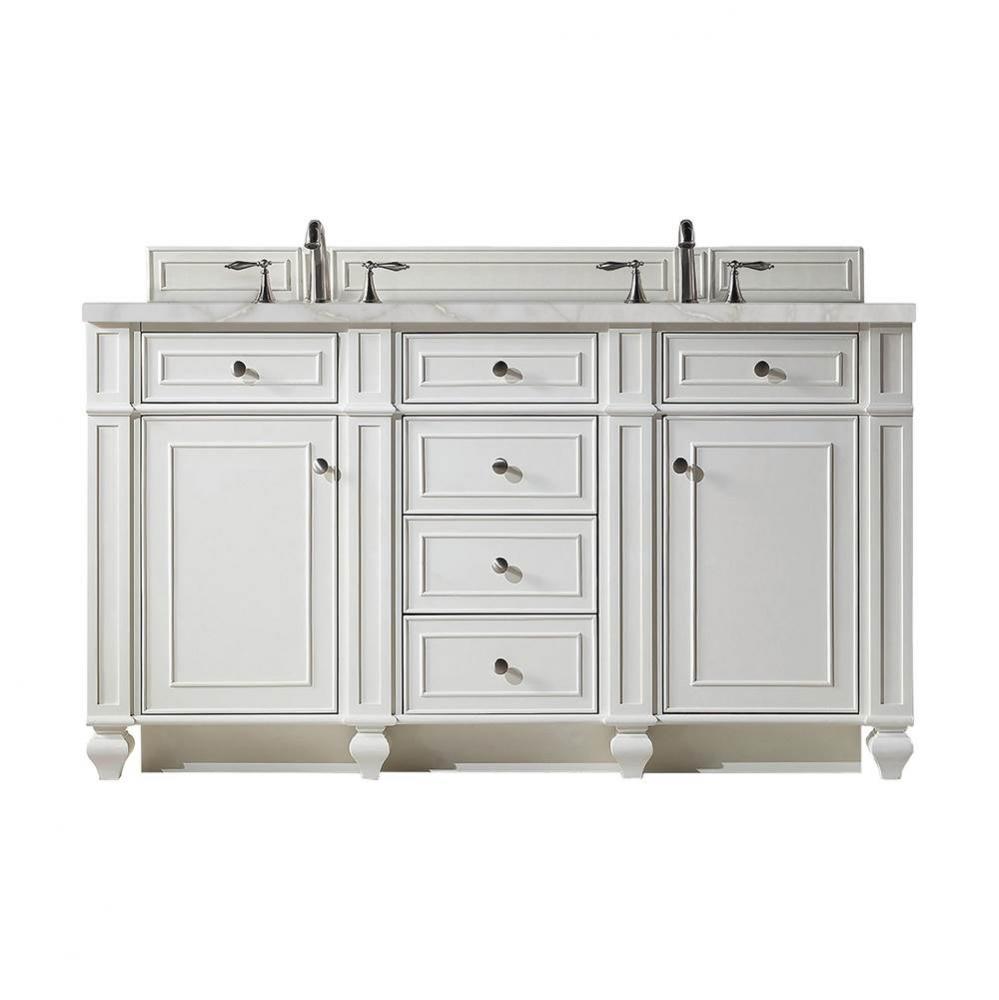 Bristol 60&apos;&apos; Double Vanity, Bright White w/ 3 CM Victorian Silver Quartz Top