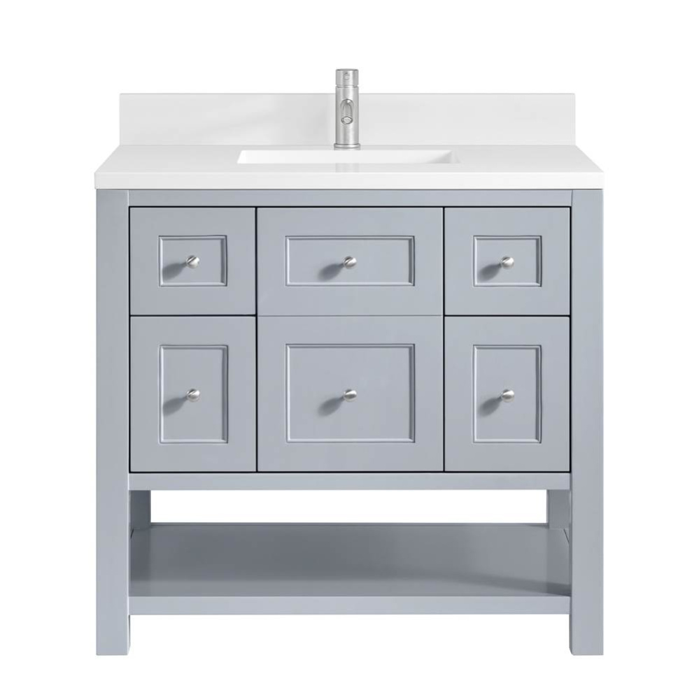 Breckenridge 36&apos;&apos; Single Vanity, Serenity Blue, w/ Single Hole 3 CM White Zeus Quartz To