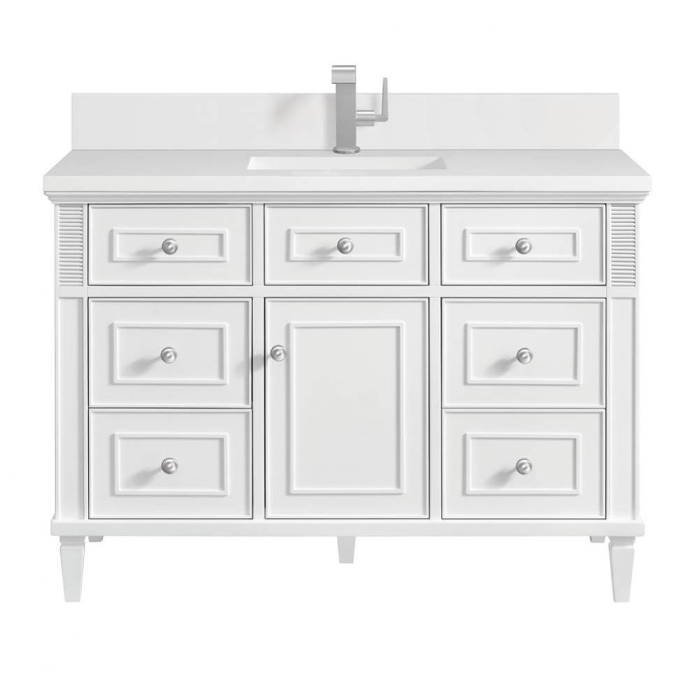 Lorelai 48&apos;&apos; Single Vanity, Bright White w/ Single Hole 3 CM White Zeus Quartz Top &amp;