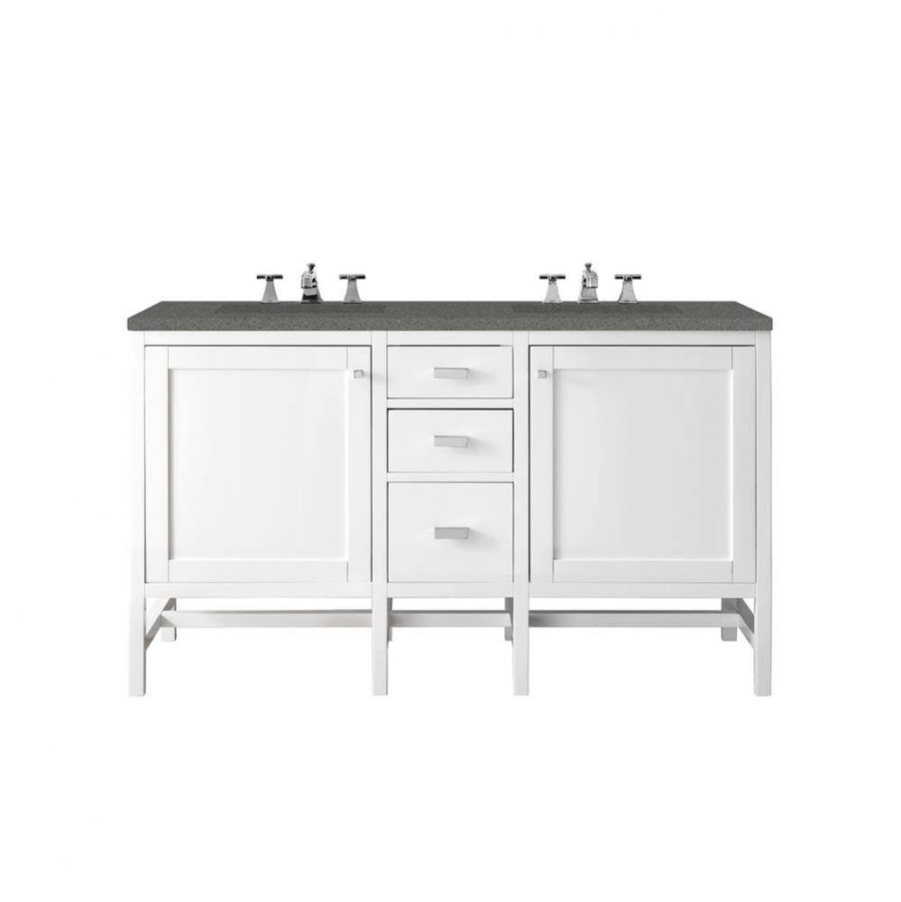 Addison 60&apos;&apos; Double Vanity, Glossy White w/ 3 CM Grey Expo Quartz Top