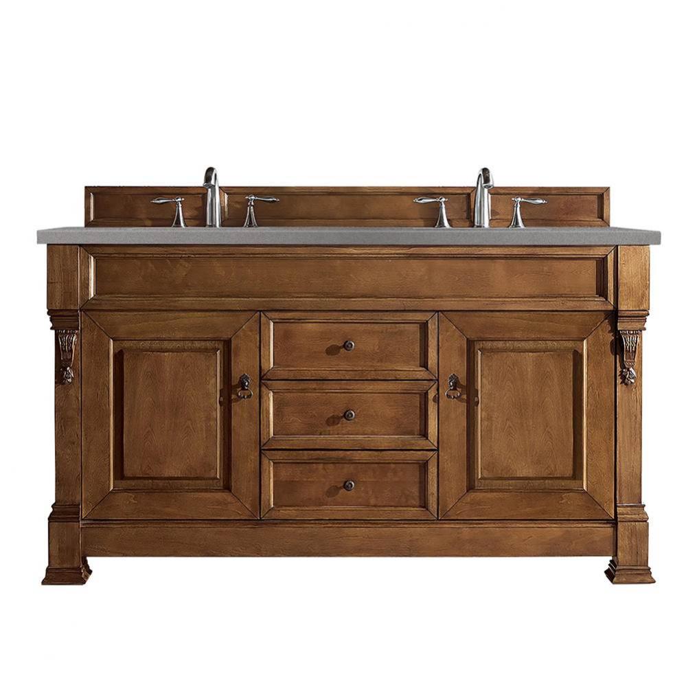 Brookfield 60&apos;&apos; Double Vanity, Country Oak w/ 3 CM Grey Expo Quartz Top